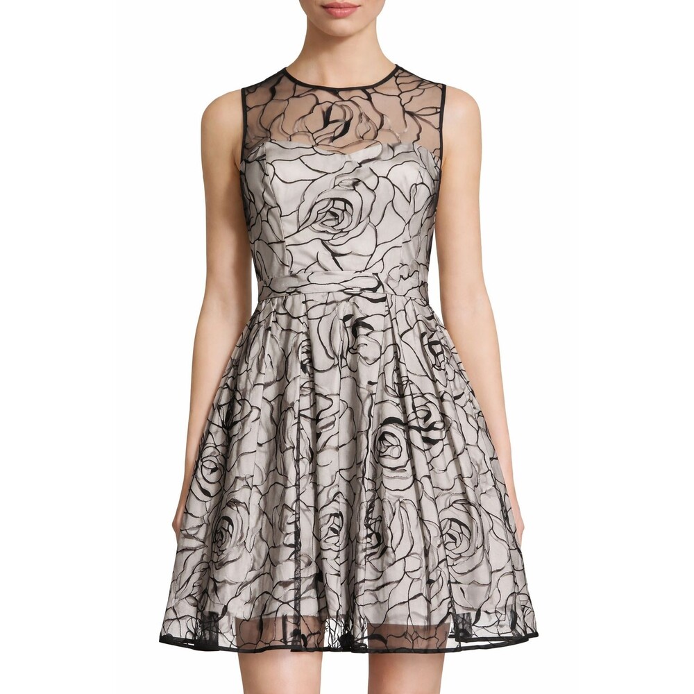 Eliza J Illusion Yoke Mesh Dress Sleeveless Mini size 4 Black Whimsigoth Fairy